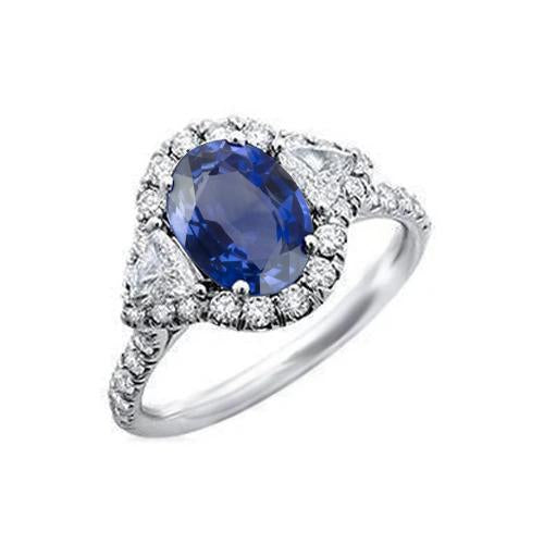 Bague Saphir Ceylan 4 Carats Et Diamants Or Blanc 14K - HarryChadEnt.FR