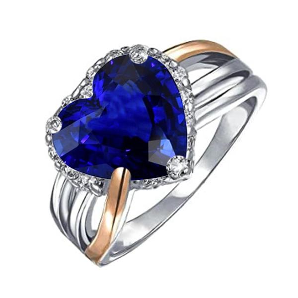Bague Saphir Ceylan Bicolore Halo Heart Triple Tige 4 Carats - HarryChadEnt.FR