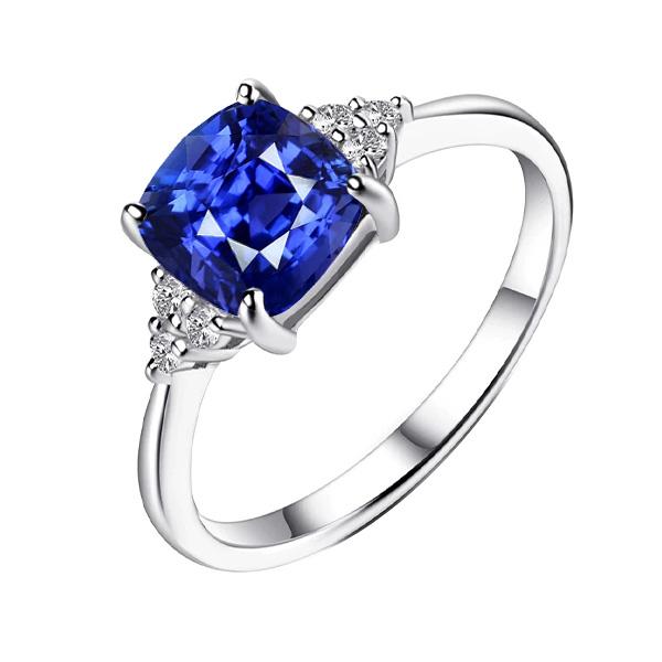Bague Saphir Coussin Bijoux Pierres Précieuses 2.50 Carats Petit Diamant Rond - HarryChadEnt.FR
