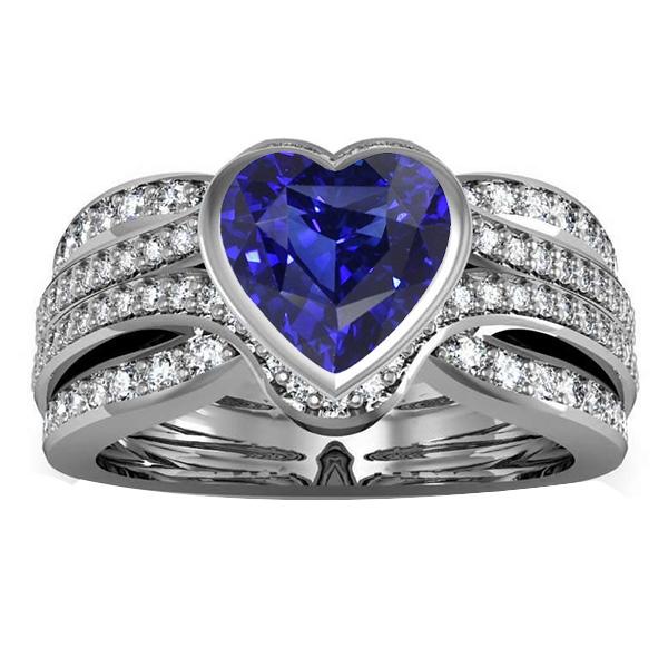 Bague Saphir Diamant Or Avec Veste 4.50 Carats Lunette & Pavé - HarryChadEnt.FR