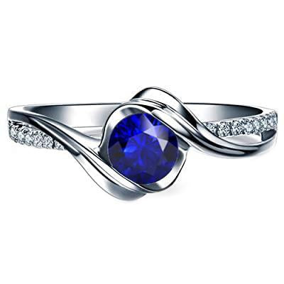 Bague Saphir Diamant Rond Or Diamant 1.50 Carats Tige Torsadée - HarryChadEnt.FR