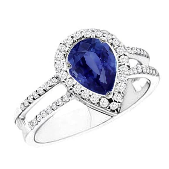 Bague Saphir Et Diamants 2.75 Carats Tige Fendue Or Blanc 14K - HarryChadEnt.FR