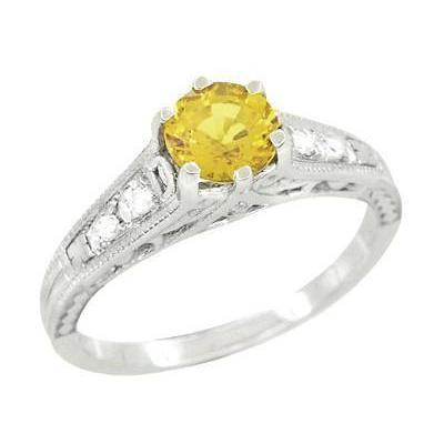 Bague Saphir Jaune Et Diamant Taille Ronde De 2.50 Ct Or Blanc 14K - HarryChadEnt.FR
