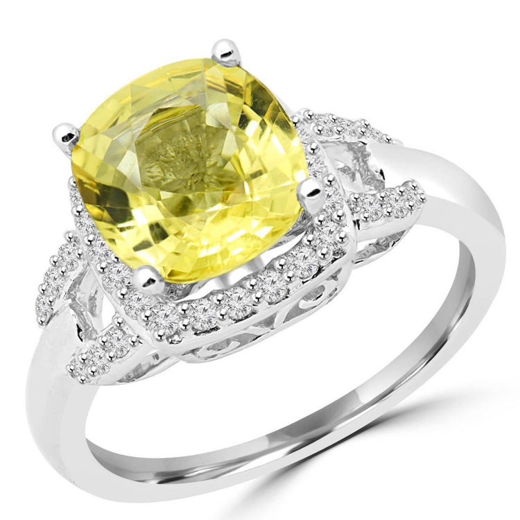 Bague Saphir Jaune Et Diamants 4 Carats Or Blanc 14K - HarryChadEnt.FR