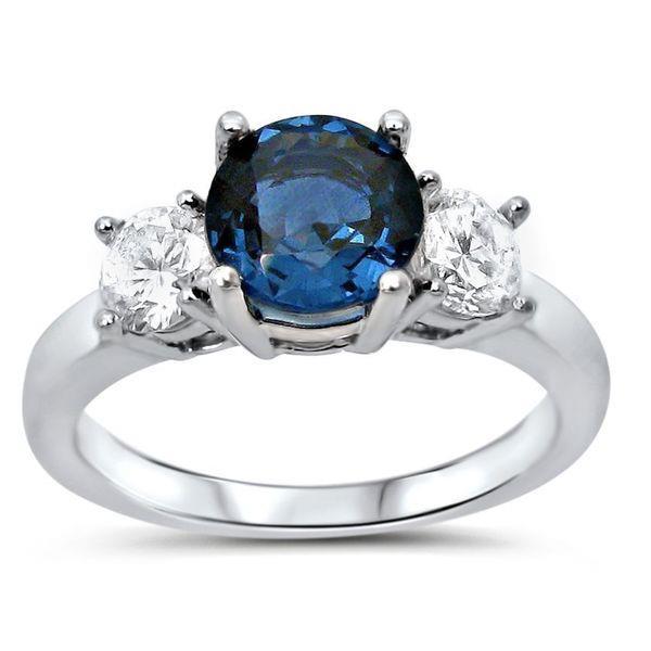 Bague Saphir Ovale 3 Pierres Avec Diamants Ronds Or Blanc 4 Ct 14K - HarryChadEnt.FR