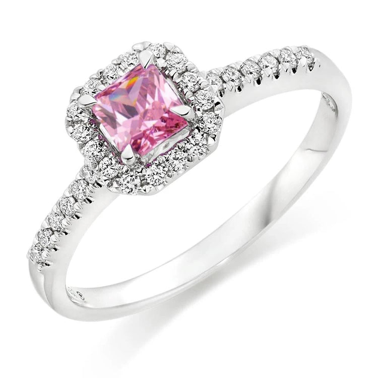 Bague Saphir Rose 2 Ct Et Diamant Or Blanc 14K - HarryChadEnt.FR
