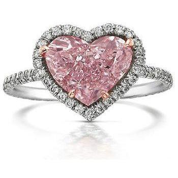Bague Saphir Rose Coeur 3.35 Carats Et Petits Diamants Ronds Pierres Précieuses - HarryChadEnt.FR