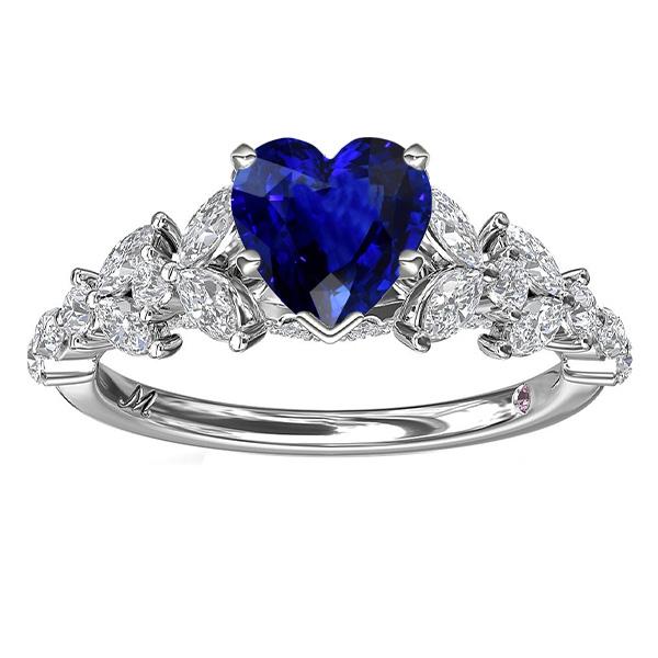 Bague Saphir Taille Coeur Marquise & Diamant Rond Style Feuille 3.50 Carats - HarryChadEnt.FR