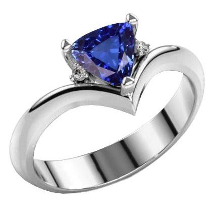 Bague Saphir Trillion Diamant Trois Pierres 1.25 Carats Style Coeur - HarryChadEnt.FR