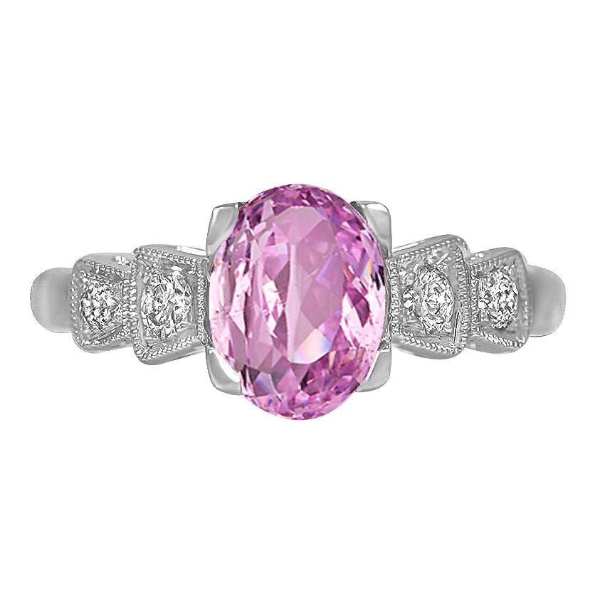 Bague Sertie De Griffes Kunzite Rose Et Diamants 18.50 Carats Or Blanc - HarryChadEnt.FR