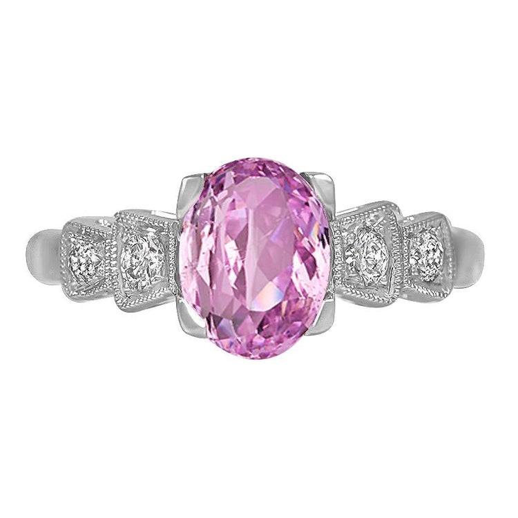 Bague Sertie De Griffes Kunzite Rose Et Diamants 18.50 Carats Or Blanc - HarryChadEnt.FR