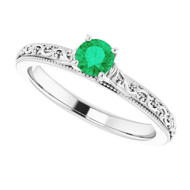 Bague Solitaire 0.75 Carats Colombien Vert Emeraude Milgrain Filigrane - HarryChadEnt.FR