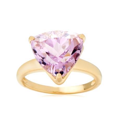 Bague Solitaire 10 Carats Kunzite Rose Or Jaune 14K - HarryChadEnt.FR