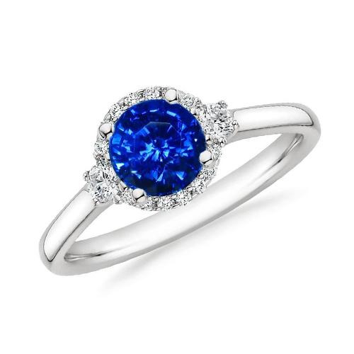 Bague Solitaire 2.90 Ct Avec Accents Ceylan Bleu Saphir Diamants - HarryChadEnt.FR