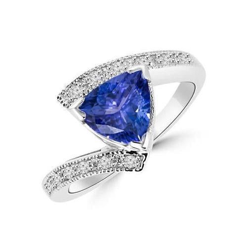 Bague Solitaire 7.25 Ct Avec Accent Tanzanite Avec Diamants Or 14K - HarryChadEnt.FR