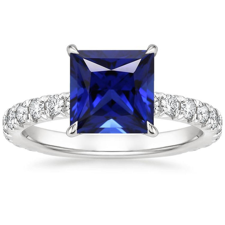 Bague Solitaire Accent Femme Saphir Bleu et Diamant 5.5 Carats - HarryChadEnt.FR