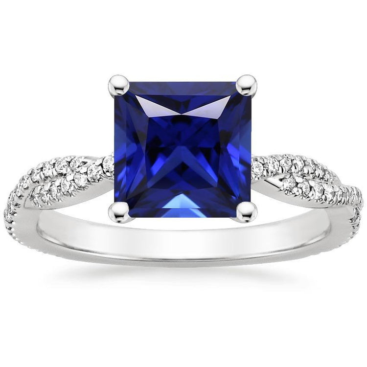 Bague Solitaire Accents Princesse Ceylan Saphir & Diamants 6 Carats - HarryChadEnt.FR