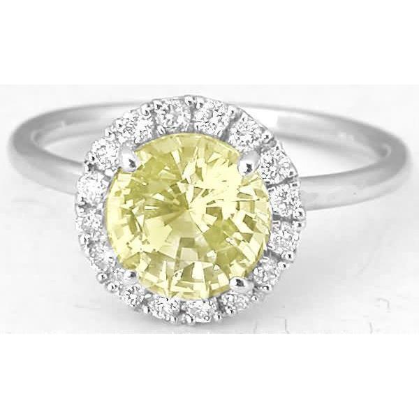 Bague Solitaire Avec Accents 4 Carats Saphir Jaune Or Blanc 14K - HarryChadEnt.FR