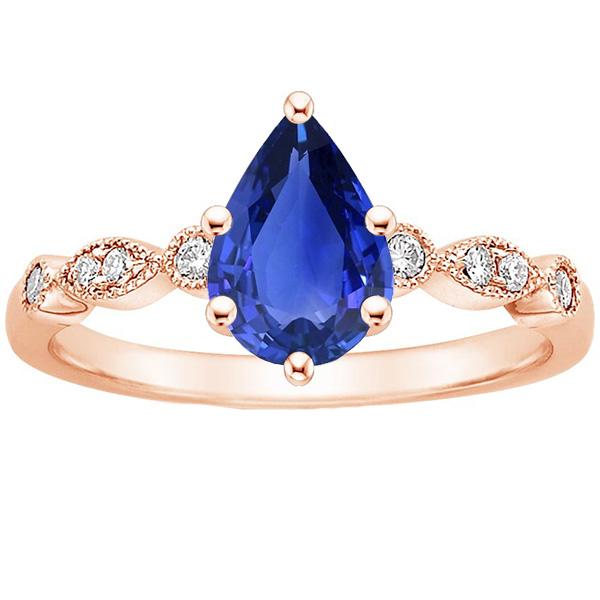 Bague Solitaire Avec Accents Poire Saphir Bleu & Diamants 3.50 Carats - HarryChadEnt.FR
