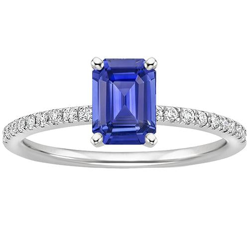 Bague Solitaire Avec Accents Saphir Bleu Émeraude & Diamants 4 Carats - HarryChadEnt.FR