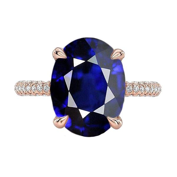 Bague Solitaire Avec Accents Saphir Bleu Ovale & Diamants 5.50 Carats - HarryChadEnt.FR
