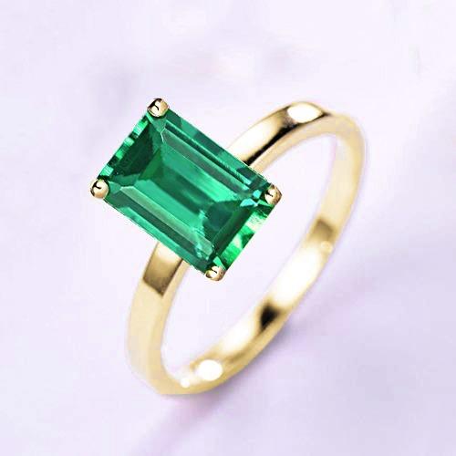 Bague Solitaire Émeraude Verte Carats Or Jaune 14K Bijoux