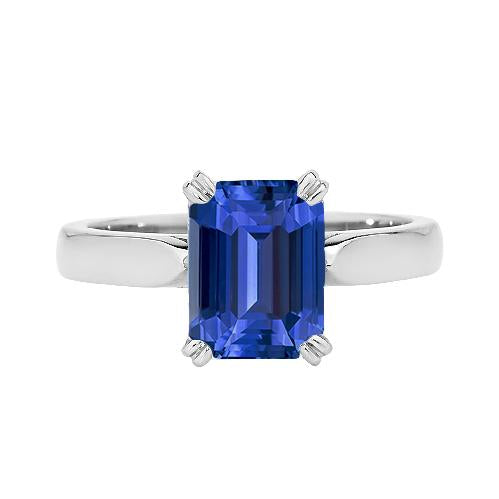 Bague Solitaire Emeraude sertie de griffes Saphir de Ceylan 2.50 Carats Or 14K - HarryChadEnt.FR