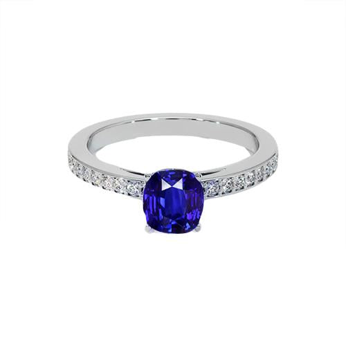 Bague Solitaire En Or Saphir Bleu Avec Des Accents De Diamants Ronds 6 Carats - HarryChadEnt.FR
