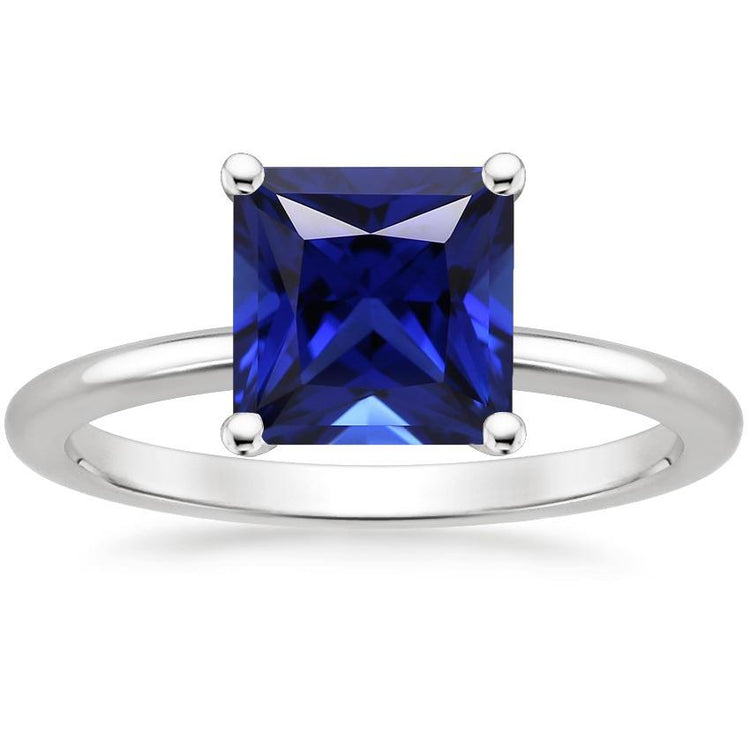 Bague Solitaire Femme Or Blanc Princesse Saphir Bleu Bijoux 5 Carats - HarryChadEnt.FR