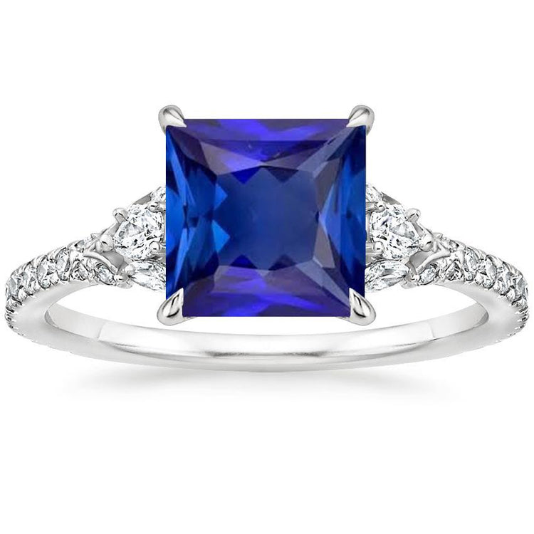 Bague Solitaire Femme Princesse Saphir Bleu Avec Accents Or 6 Carats - HarryChadEnt.FR