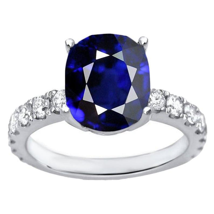 Bague Solitaire Femme Saphir Ovale & Diamants Accentués 5.50 Carats - HarryChadEnt.FR