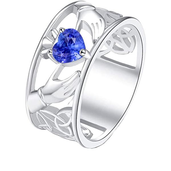 Bague Solitaire Fiançailles Coeur Style Vintage Saphir Bleu 1 Carats - HarryChadEnt.FR