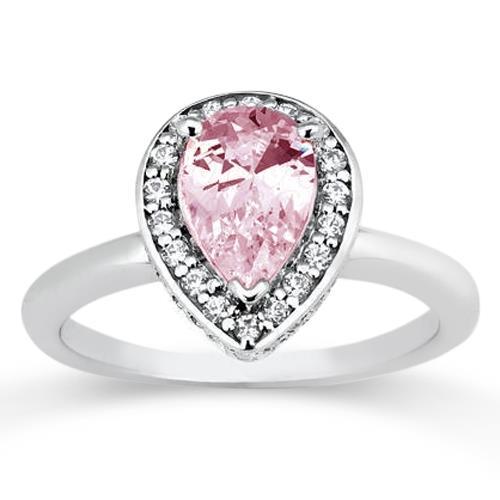 Bague Solitaire Halo Saphir Rose Poire 1.90 Ct Avec Pierres Précieuses Accents - HarryChadEnt.FR