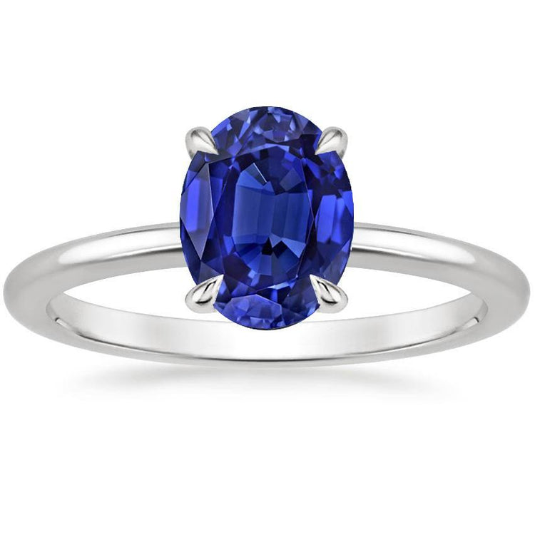 Bague Solitaire Or Blanc 14K Taille Ovale Saphir Ceylan 2 Carats - HarryChadEnt.FR
