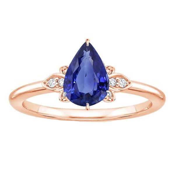 Bague Solitaire Or Rose Avec Accents Poire Saphir Ceylan 3 Carats - HarryChadEnt.FR