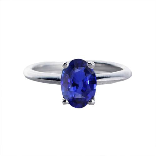 Bague Solitaire Ovale Pierres Précieuses Sertie de Griffes Saphir Bleu Naturel 1 Carat - HarryChadEnt.FR
