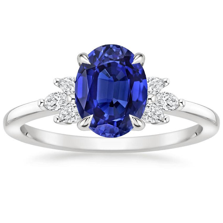 Bague Solitaire Ovale Saphir Bleu Avec Pierres Côté Poire 4.50 Carats - HarryChadEnt.FR