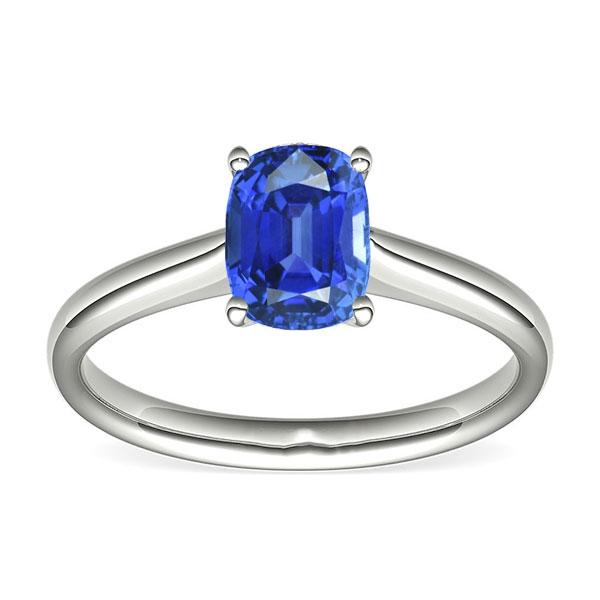 Bague Solitaire Ovale Saphir Bleu Naturel 2 Carats Or Blanc 14K - HarryChadEnt.FR
