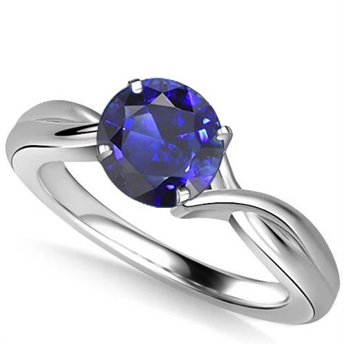 Bague Solitaire Pierre Précieuse Saphir Bleu 2 Carats Style Tige Torsadée - HarryChadEnt.FR