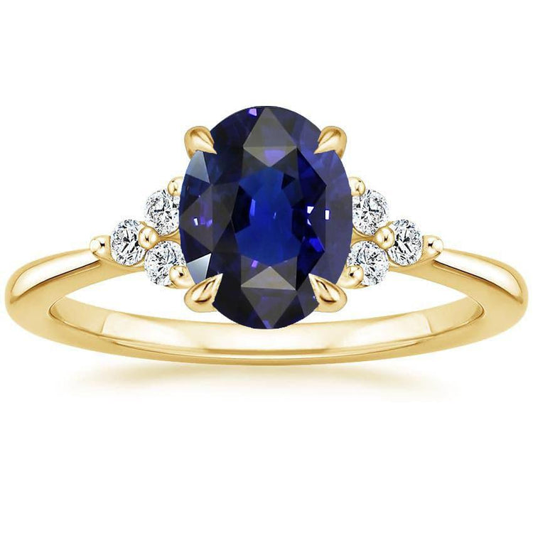 Bague Solitaire Pierres Précieuses Avec Accents Saphir Bleu Profond 3.50 Carats - HarryChadEnt.FR