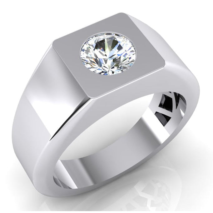 Bague Solitaire Pour Hommes à 1 Carats De Diamants 14K Or Blanc F VS1