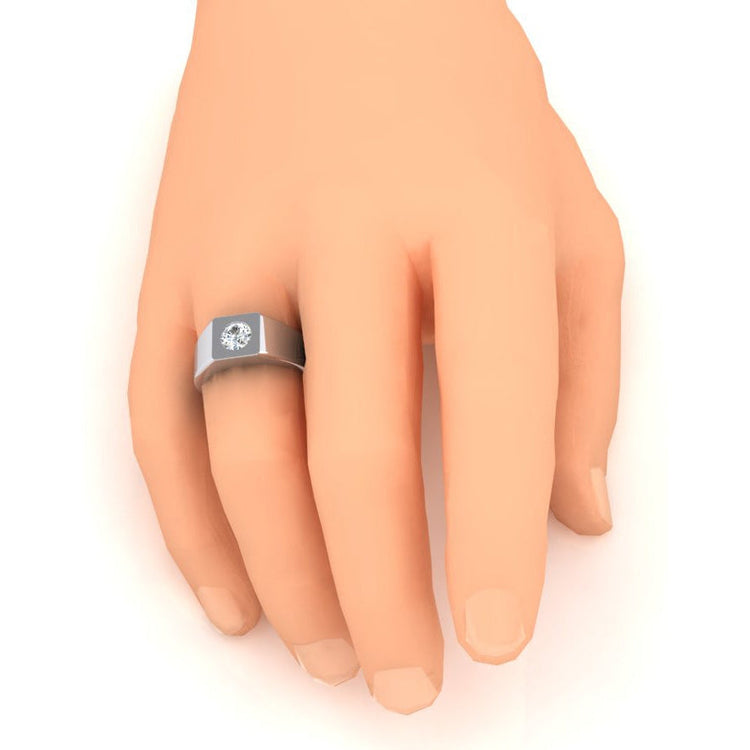 Bague Solitaire Pour Hommes à 1 Carats De Diamants 14K Or Blanc F VS1