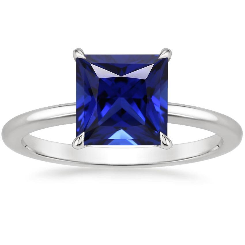 Bague Solitaire Princesse Sri Lanka Saphir 5 Carats Or Blanc 14K - HarryChadEnt.FR