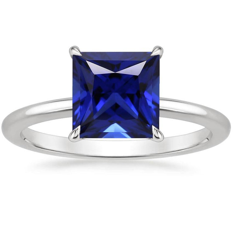 Bague Solitaire Princesse Sri Lanka Saphir 5 Carats Or Blanc 14K - HarryChadEnt.FR
