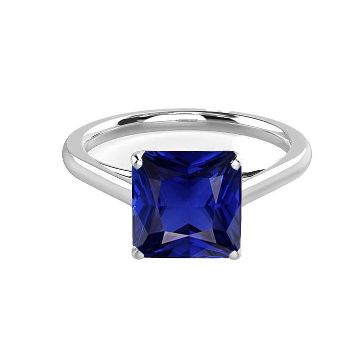 Bague Solitaire Radiant Saphir 2 Carats Monture Cathédrale Or 14K - HarryChadEnt.FR