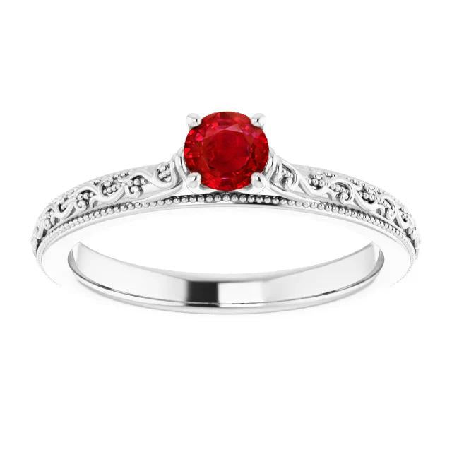 Bague Solitaire Rubis 0.75 Carats Style Antique Nouveau - HarryChadEnt.FR