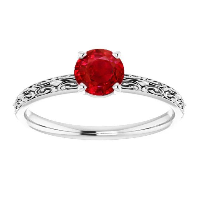 Bague Solitaire Rubis Style Antique 1.50 Carats Or Blanc 14K - HarryChadEnt.FR