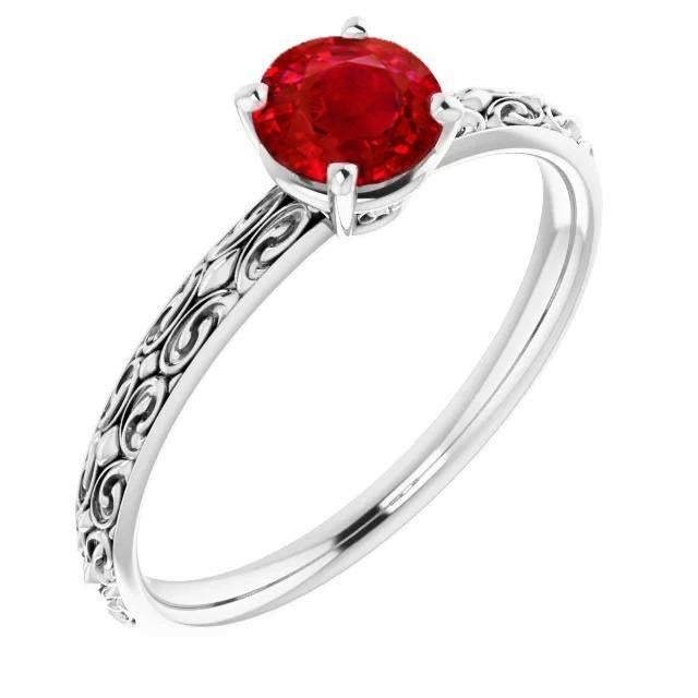 Bague Solitaire Rubis Style Antique 1.50 Carats Or Blanc 14K - HarryChadEnt.FR