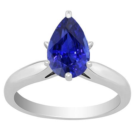 Bague Solitaire Saphir Bleu 2 Carats 4 Griffes Or Blanc 14K Bijoux - HarryChadEnt.FR