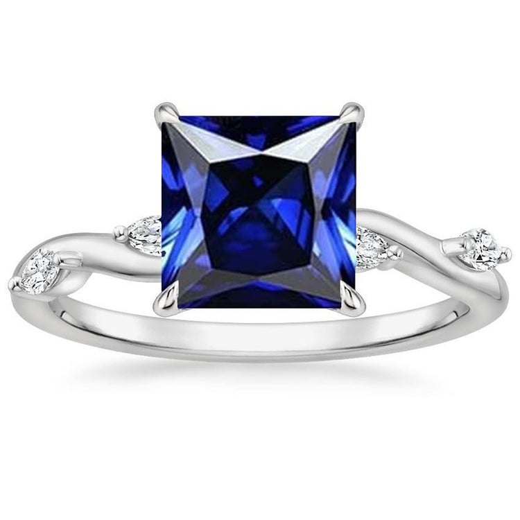 Bague Solitaire Saphir Bleu Avec Accents Diamants Marquise 5.50 Carat - HarryChadEnt.FR